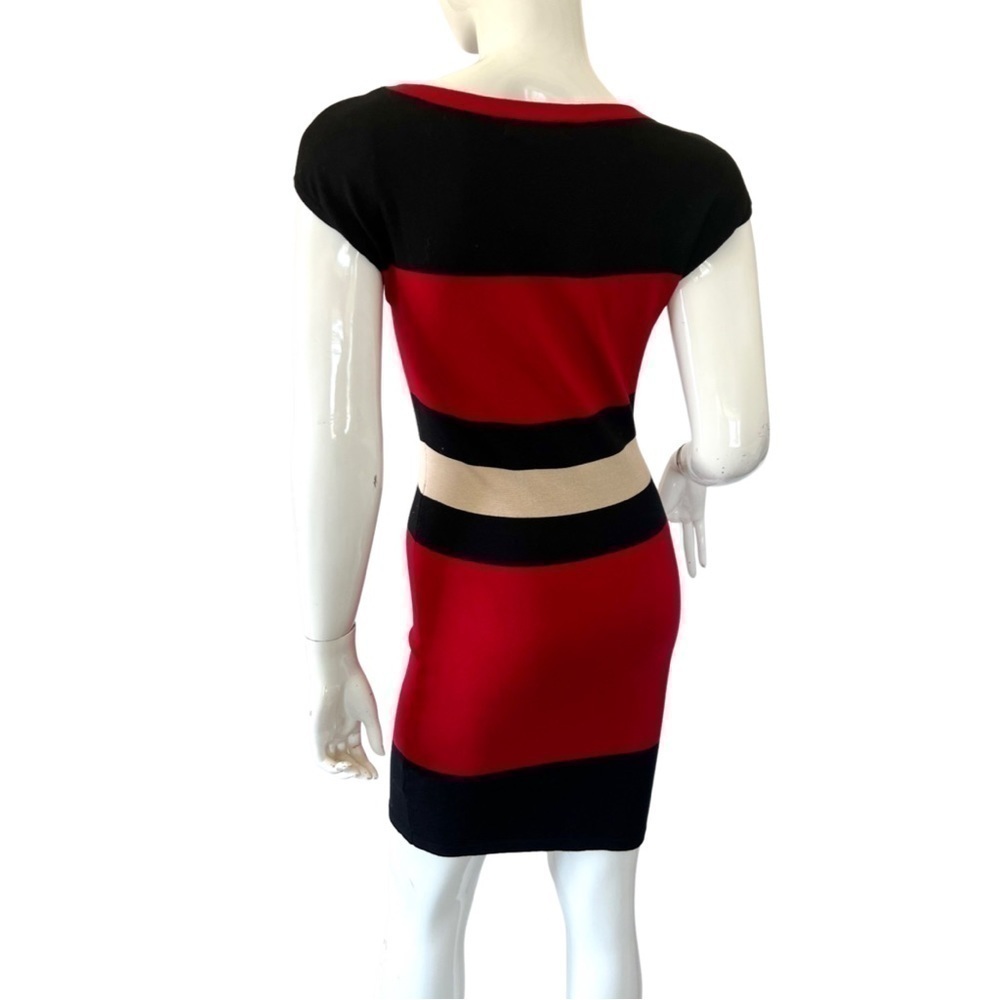 LIMITÉ Red & Black Striped Knit Fitted Sweater Dress Stretchy Bodycon Size M/L - Picture 4 of 6